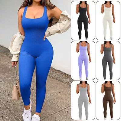 Women Jumpsuit Square Neck Bodysuit Gym Workout Exercise Running Yoga Catsuit • $31.01