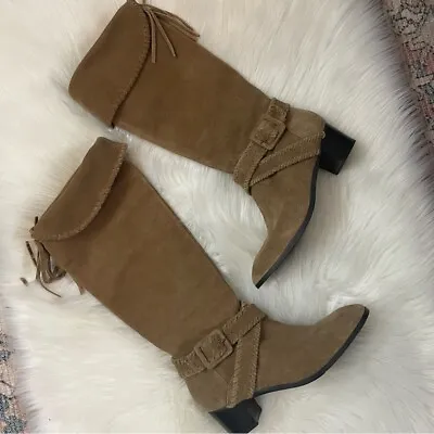 Vintage JACK ROGERS Riding Over Knee Beige Leather Boots Size 7.5 • $52