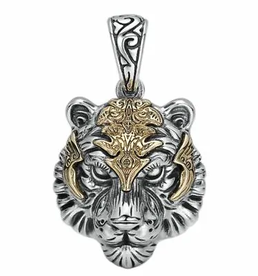 NEW Alloy Steel Mens Punk Biker Tiger Head Pendant Necklace Men Silver Gold • $9.98