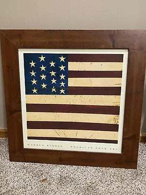 $28 • Buy WARREN KIMBLE AMERICAN FOLK ART FLAG PRINT FRAMED 23”x 23” 1993