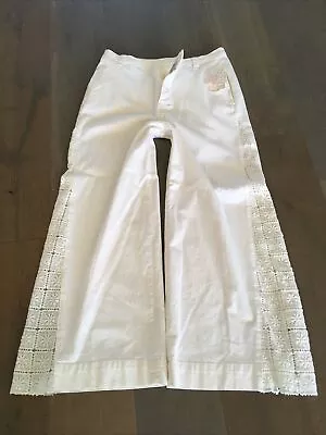 Free People NWT Wide-leg Linen White Bell Bottom Boho Retro Pants Wow! • $85