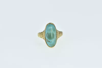 14K Oval Victorian Engraved Turquoise Statement Ring Yellow Gold *34 • $349.95