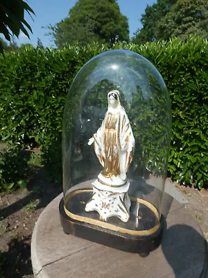 Antique Glass Globe Dome With Vieux Paris Porcelain Madonna Figurine • $315