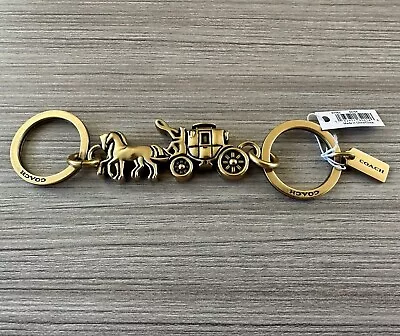 NWT Coach Metal Horse And Carriage Valet Brass Bag Charm Keychain Key Fob 87983 • £77.21