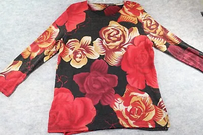 Floral Metallic Long Sleeve Shirt Approx Large Long-Sleeve Pullover Red Black • $15.39