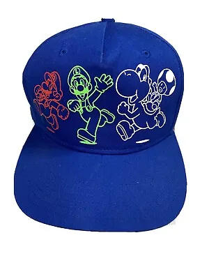 Super Mario Brothers Youth Hat Blue W/ Reflective Ink Mario Luigi Yoshi • $6.50