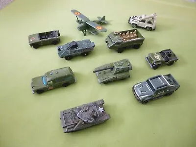 10 X Vintage Matchbox / Other Makes Of Army Vehicles. Jeeps Carriers Etc. • £17