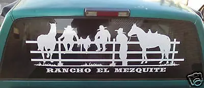 HUGE 46  Long Cowboys On Fence Horse Horses Vinyl Decal Western Barn Farm Ranch  • $28.95