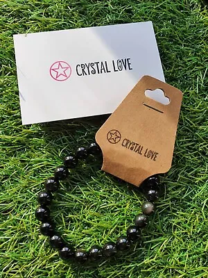 Rainbow Obsidian Bead Bracelet Crystal Jewellery Minerals Chakra Meditation Gems • £8.50