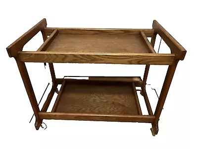 🔥Rare 1950s MCM Rolling Bar Cart Mid Century Modern Wood End Table W/ Wheels🔥 • $284.05