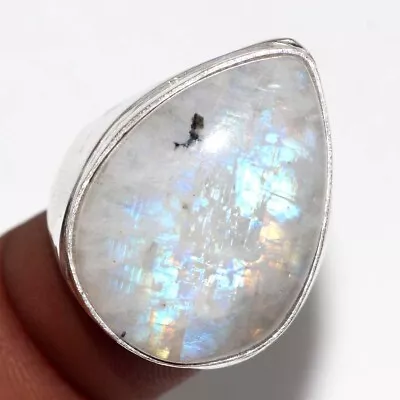 Rainbow Moonstone 925 Silver Plated Man's Gemstone Ring US 8.5 Gifts Jewelry GW • $3.99
