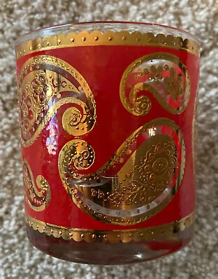 MCM Vintage Culver Red And 22k Gold Paisley Lowball Glass Retro Barware • $10