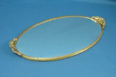 16 ½” X 9 ½” Vintage Oval Vanity Dresser Mirror Tray Gold Brass Floral Flowers • $26.99