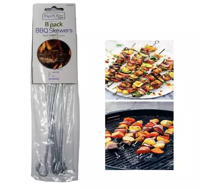 8 X Metal SKEWERS 30cm Barbecue BBQ Meat Vegetable Kebab Shish Kitchen UK SALE • £3.89