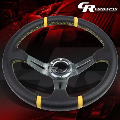 3.5  Deep Dish Yellow Stripe Gun Metal Racing Steering Wheel Fit 70mm 6-bolt Hub • $29.99