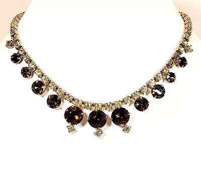 Vintage Mid-Century 50's Womens Amber/Citrine Rhinestone Quality Choker/Necklace • $35.98