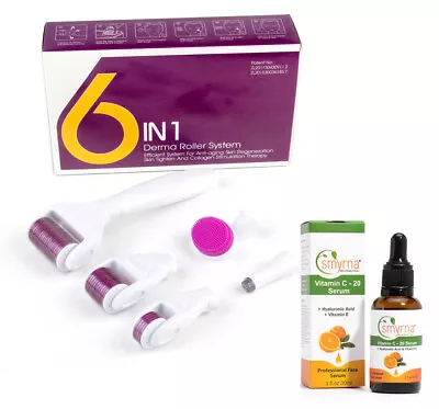 $33.37 • Buy 6-In-1 Derma Roller Skincare Kit Titanium Needles + Vitamin C Serum Anti Aging