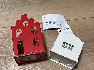 Ikea VINTERFINT Pillar House Candle Tealight Holder Set Of 2 Red/White NEW • $14.99