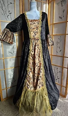 Dress Costume Renaissance Queen Medieval Women's Adult Sz Large Gold Black • $38