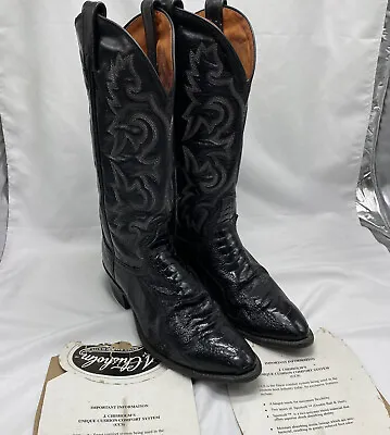 Vtg J Chisholm Mens 8D Handcrafted USA Made Black Leather Cowboy Boots Embroider • $79