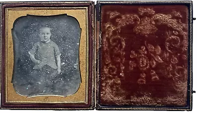 Antique Daguerreotype Photograph Of Boy Child In A Floral Leather Union Case • $49.99