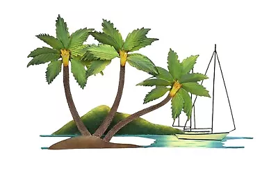 Paradise Palm Tree Sailboat Tropical Beach Metal Home Indoor Outdoor Wall Art • $64.99