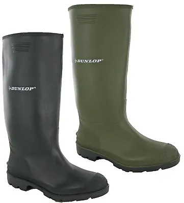 Dunlop Rubber Wellington Boots Pricemastor Mens Wellies Snow Black Green UK 6-12 • $56.83