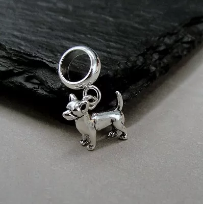 925 Sterling Silver Chihuahua Dangle Bead Charm - Fits European Bracelets • $15.95