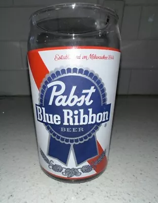 Pabst Blue Ribbon Drinking Glass Beer Can Shape 16oz Barware Cup Vintage EUC • $9.90