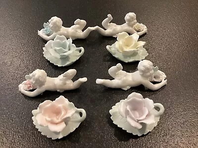 8 Vtg Ardalt Japan 4 Color Porcelain Flower Place Card Candle Holder • $24