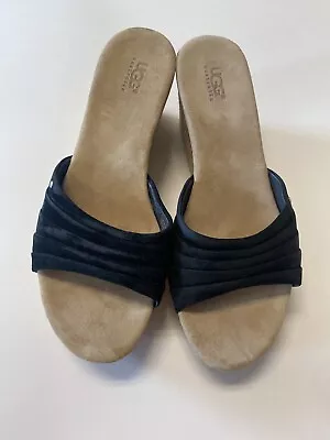 Ugg 3100 Alvina Wedge Sandals Slides Black Leather Suede Womens Shoes 10 • $35