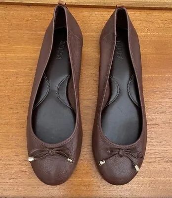 ANACAPRI BROWN LEATHER LOW CUT BALLERINAS BALLET PUMPS FLATS SHOES W BOWS UK 7 • £12