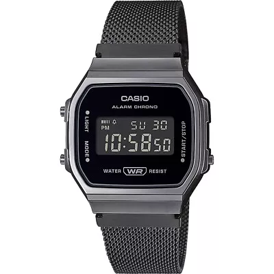 Casio Vintage Style Digital Ion Plated Stainless Steel Mesh Band A168WEMB-1B • $68.99