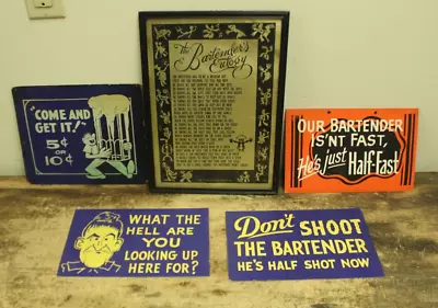 LOT OF 5 Vintage Bartender Bar Back Beer Signs L@@K!!! • $65