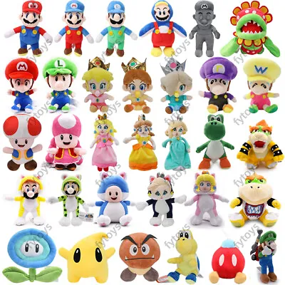 Super Mario Plush Toys Stuffed Dolls Luigi Toad Peach Yoshi Bowser Toad Plushies • £6.62