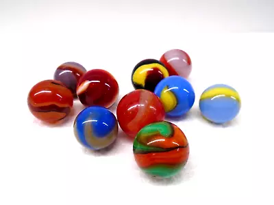 VINTAGE (10) AKRO AGATE 2 COLOR CORKSCREW GLASS MARBLES! .61 - .71inches! NICE! • $24.99