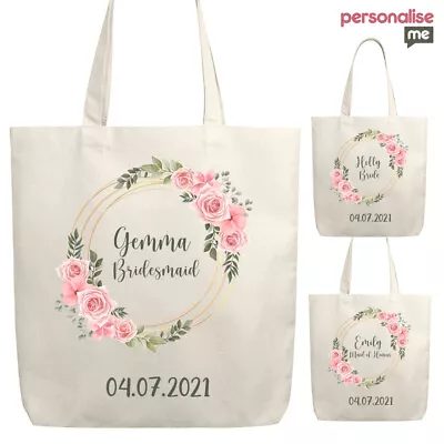 £7.99 • Buy Personalised Bridesmaid Tote Bag Bridal Wedding Floral Rose Wreath Bride Gift