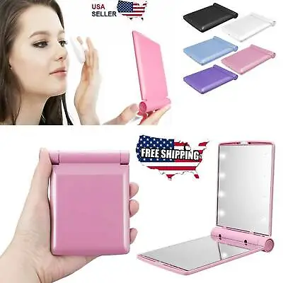 Makeup Compact Mirror Cosmetic Folding Portable Pocket With 8 LED Lights Lamps • $6.99