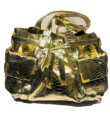 Michael Kors Collection Gia Large Gold Metallic Snakeskin Python Women’s Bag • $1500