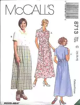 8713 UNCUT McCalls SEWING Pattern Misses High Waisted Loose Dress Casual FF OOP • $4.89