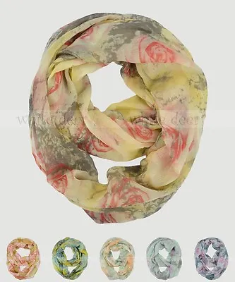 Oil Paint Rose Floral Block Circle Loop Wrap Infinity Scarf Multi Color Soft • $6.95