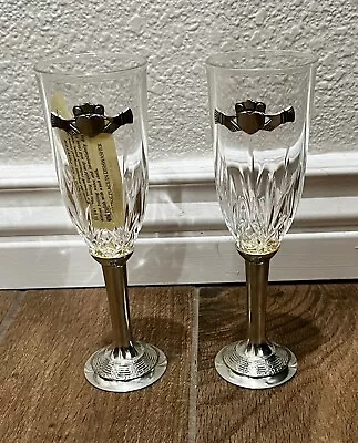 Mullingar Pewter & Crystal Claddagh Irish Wedding Champagne Flutes • $42.49