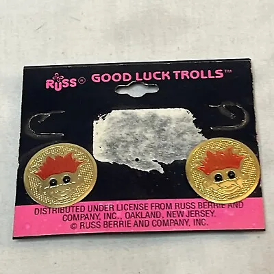 NEW Russ Good Luck Trolls Vintage Earrings Gold With Orange Hair NOS • $8