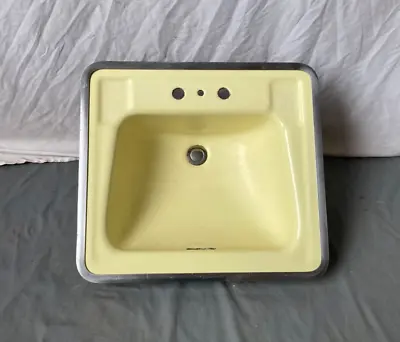 Vtg Mid Century Cast Iron Manchu Yellow Porcelain Standard Drop In Sink 329-23E • $295