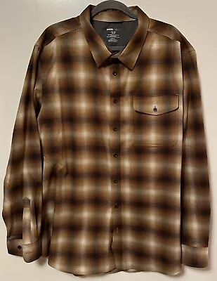 Swiss Tech Shirt Mens 3XL Brown Plaid Flannel Long Sleeve Button Up • $22.99