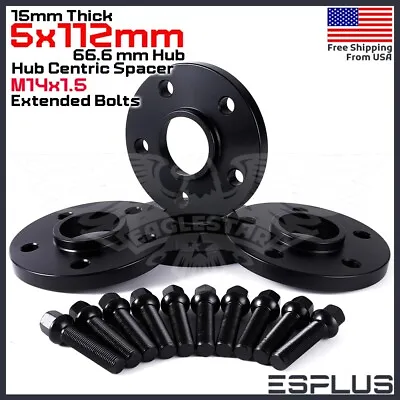 [4] 15mm Thick Audi 5x112mm CB 66.6 Wheel Spacer Kit 14x1.5 Ext Bolts Included • $99.79