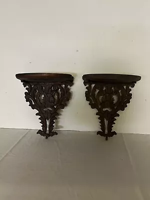 CARVED Wall Sconce Shelf Mahogany WOOD Hand Carved Florentine - Pair • $99