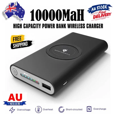 $28.99 • Buy 10000mAh Black Portable High-Power Qi Wireless Charging Fast Charger Power Bank 