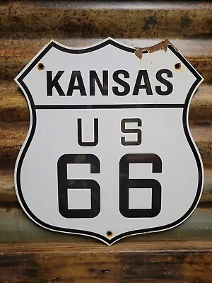 Vintage Kansas Route 66 Porcelain Sign Us Highway Road Transit Shield Marker • $185.63