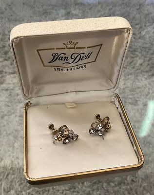 VAN DELL Gold Filled Earrings Rhinestones Signed Vintage Screw Back Boxed • $25